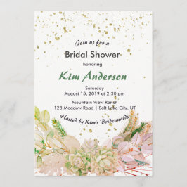 Invitación Oro verde rosado Romántico Suculento Ducha Bridal