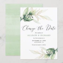 Invitación Oro verde simple Cambiar el boda de fecha