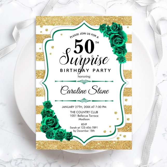 Invitación Oro verde sorpresa blanca 50 cumpleaños (Subido por el creador)