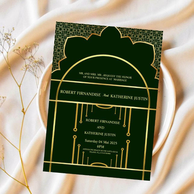Invitación ORO verde tradicional Mandala Boda indio (Subido por el creador)