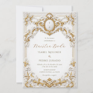 Invitación Oro Victoriano Blanco Barroco Nuestra Boda Boda