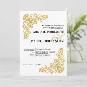 Invitación Oro vintage con Boda de código QR