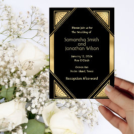 Invitación Oro vintage del glam del Art Deco sobre Boda negro