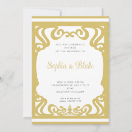 Invitación Oro vintage y blanco elaborado Boda Art Deco