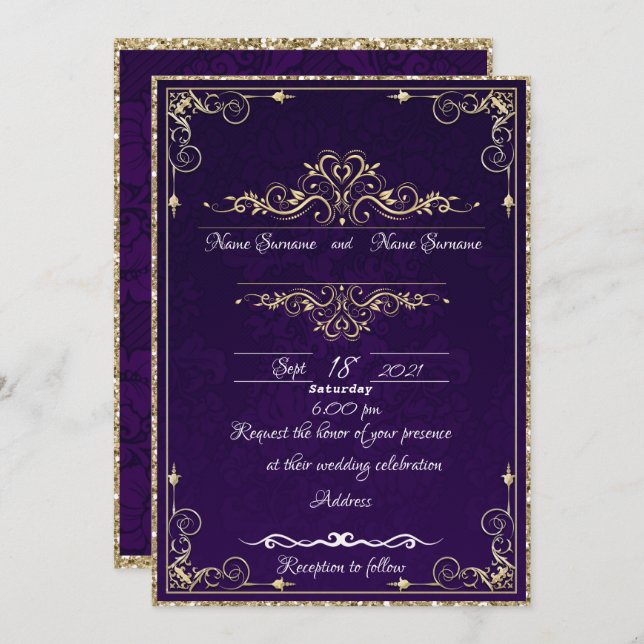 Invitación Oro violeta (Anverso / Reverso)