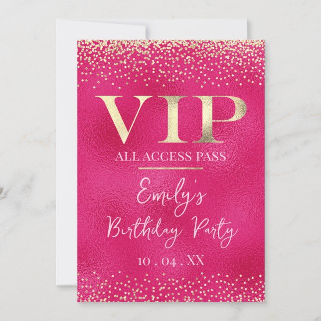 Invitación Oro VIP en Evento o Fiesta Rosa Caliente (Anverso)