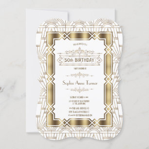 Invitación Oro White Art Deco Gatsby Fiesta de cumpleaños núm