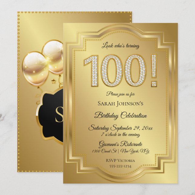 Invitación Oro y 100o aniversario del cumpleaños de los (Anverso / Reverso)