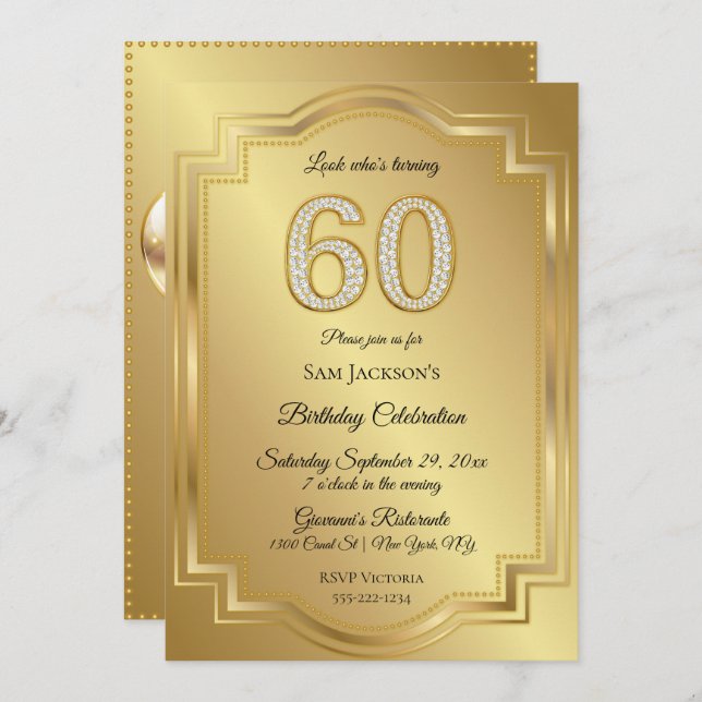 Invitación Oro y 60.o aniversario del cumpleaños de los (Anverso / Reverso)