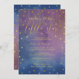 Invitación Oro y acuarela Twinkle Little Star Baby Shower