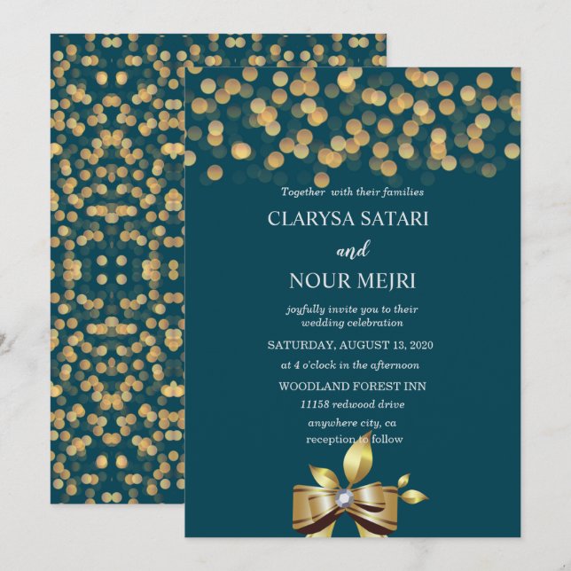 Invitación Oro y arco azul sencillos y frescos (Anverso / Reverso)