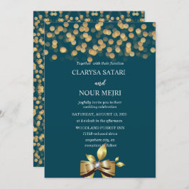 Invitación Oro y arco azul sencillos y frescos