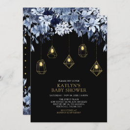 Invitación Oro y azul | Luces Boho moda Baby Shower