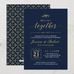 Invitación Oro y Azul Marino Elegante 50 Aniversario de Bod