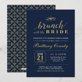 Invitación Oro y Azul Marino | Elegante Desayuno Nupcial de B