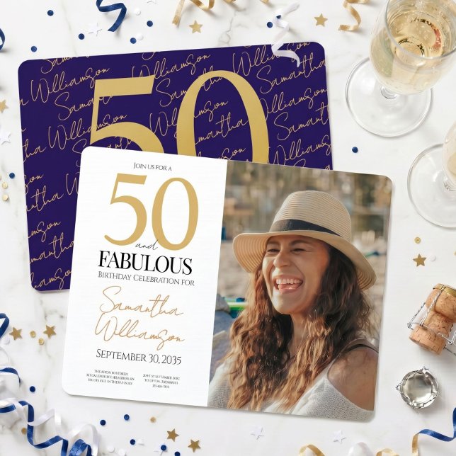 Invitación Oro y Azul Marino | Fiesta de Cumpleaños Elegante  (Subido por el creador)