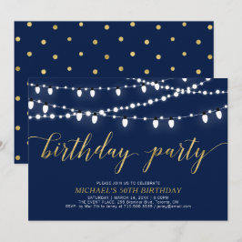 Invitación Oro y Azul Marino | Fiesta de cumpleaños moderna p