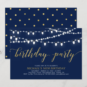 Invitación Oro y Azul Marino Fiesta de cumpleaños moderna p