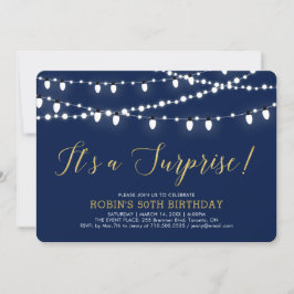 Invitación Oro y azul marino | Fiesta sorpresa de cumpleaños 