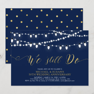 Invitación Oro y Azul Marino   Moderno 50 Aniversario de Boda