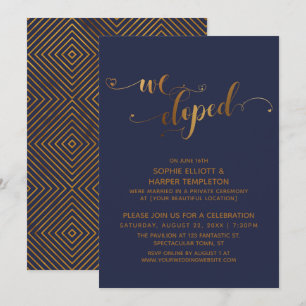 Invitación Oro y Azul Marino Nuestra Celebración Después de l