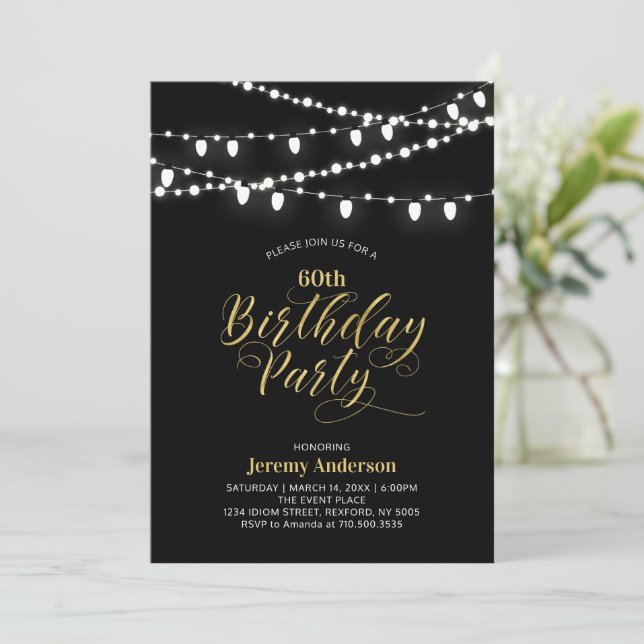 Invitación Oro y Black Modern 60ª fiesta de cumpleaños para a (Anverso de pie)