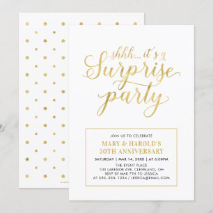 Invitación Oro y blanco   50° Aniversario del Boda Sorprended