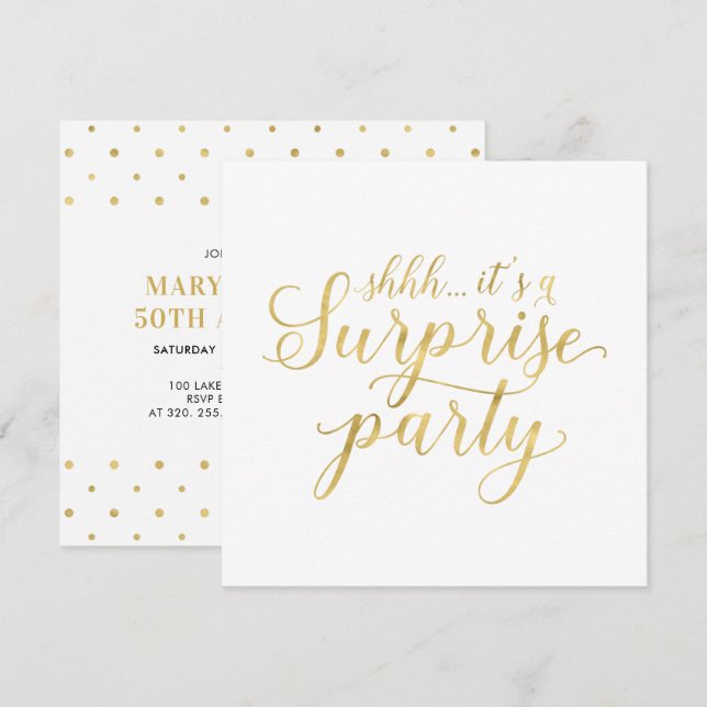 Invitación Oro y blanco | 50° Aniversario del Boda Sorprended (Anverso / Reverso)