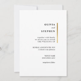 Invitación Oro y blanco. Boda de tipografía simple y elegante