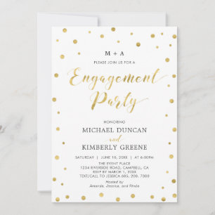 Invitación Oro y Blanco   Fiesta de Compromiso Moderna con Co