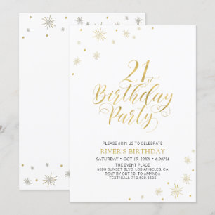 Invitación Oro y Blanco   Fiesta de Cumpleaños 21 Moderno y C