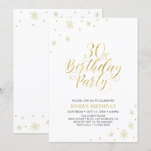 Invitación Oro y Blanco Fiesta de Cumpleaños 30 Moderno y C