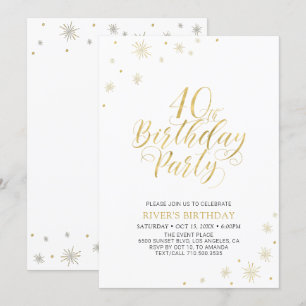 Invitación Oro y Blanco   Fiesta de Cumpleaños 40 Moderno y C
