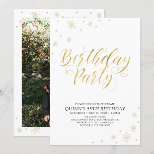 Invitación Oro y Blanco   Fiesta de Cumpleaños Moderna y Chic