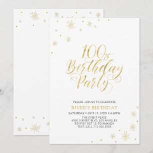 Invitación Oro y Blanco   Fiesta de Cumpleaños número 100 Mod