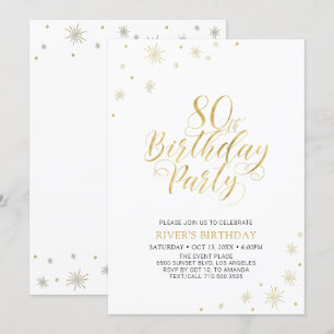Invitación Oro y Blanco Fiesta de cumpleaños número 80 con