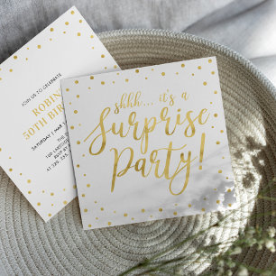 Invitación Oro y Blanco   Fiesta de Cumpleaños Sorpresa 50