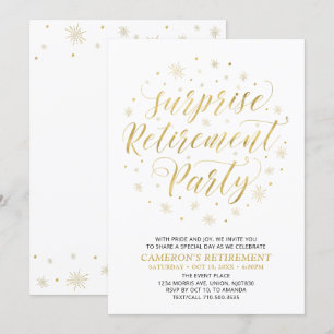 Invitación Oro y Blanco   Fiesta de Jubilación Sorpresa Moder