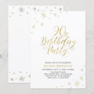 Invitación Oro y blanco   Moda moderna 90ª fiesta de cumpleañ