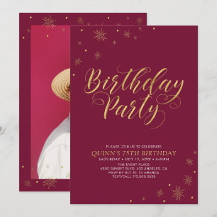 Invitación Oro y Borgoña   Fiesta de cumpleaños número 55 con