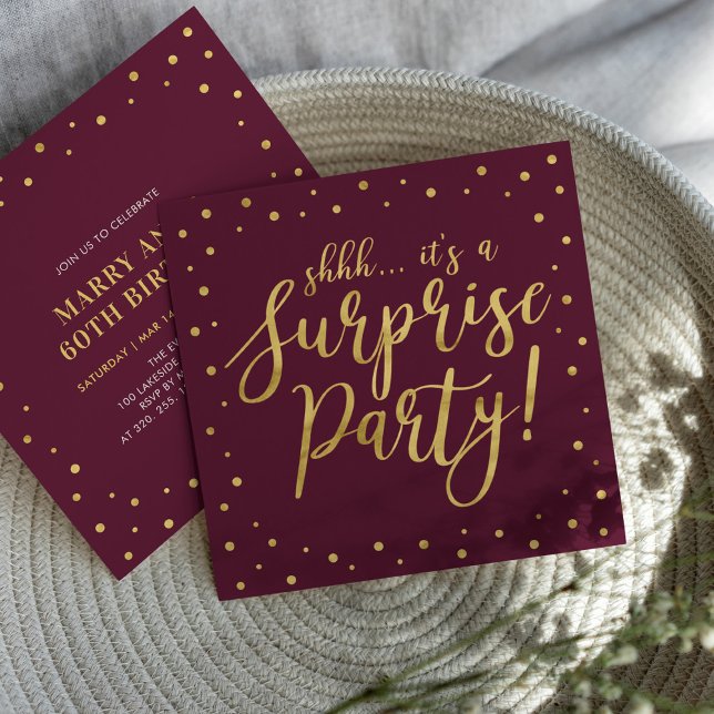 Invitación Oro y Borgoña | Fiesta Sorpresa de Cumpleaños 60 (Subido por el creador)