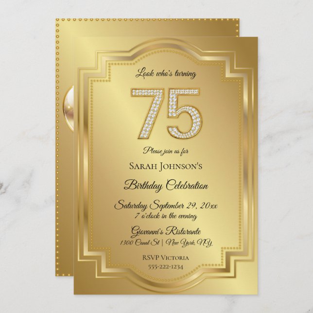 Invitación Oro y diamantes 75 años (Anverso / Reverso)