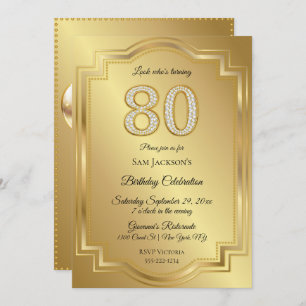 Invitación Oro y diamantes 80 aniversario de cumpleaños