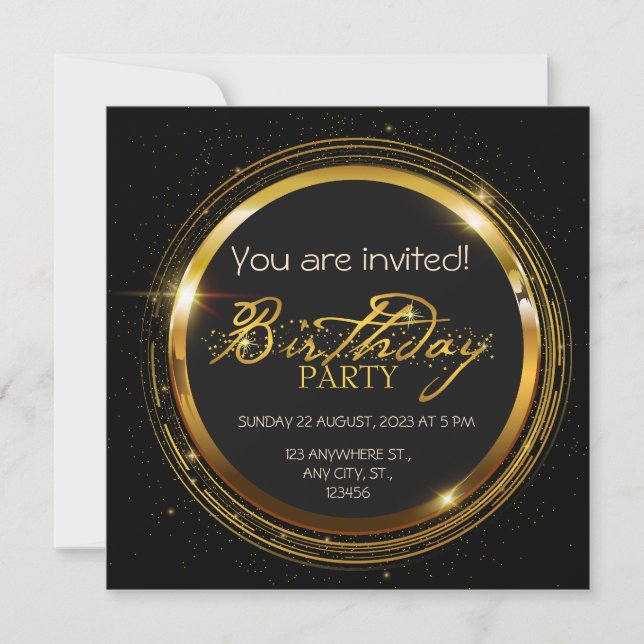 Invitación Oro y Diamantes de imitación. Elegante cumpleaños (Anverso)