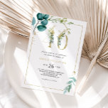 Invitación Oro y Eucalipto 40 Fiesta de cumpleaños<br><div class="desc">Esta invitación a la fiesta de cumpleaños número 40 de oro y eucalipto es perfecta para una elegante celebración de cumpleaños número 40. El diseño se compone de hojas de color verde,  dorado y azul pintadas a mano y flores cuidadosamente dispuestas en ramos y marcos geométricos elegantes.</div>