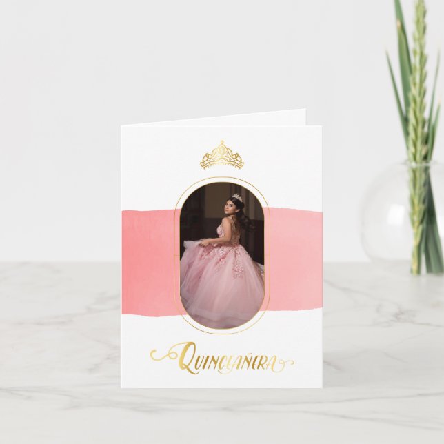 Invitación Oro y foto rosa Rosa Quinceanera (Anverso)