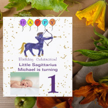 Oro y globos de primer cumpleaños de Sagittarius