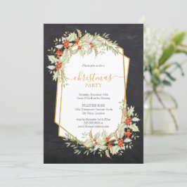 Invitación Oro y Holly | Navidades de tablero geométrico