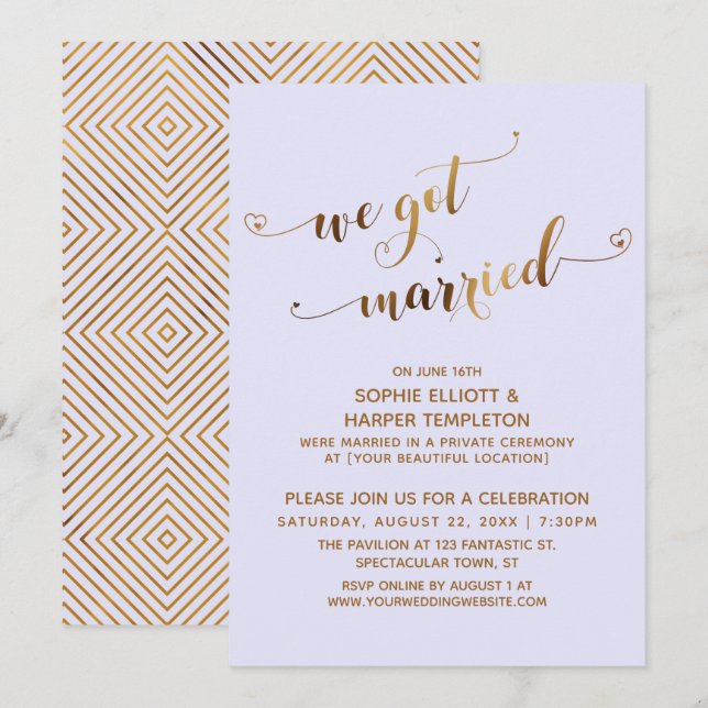 Invitación Oro y lavanda nos casamos después de la boda (Anverso / Reverso)