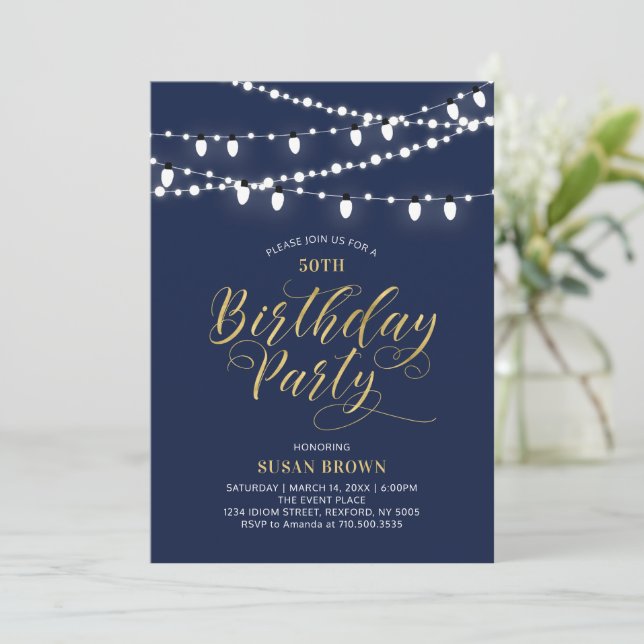 Invitación Oro y marina | 50.ª fiesta de cumpleaños para adul (Anverso de pie)